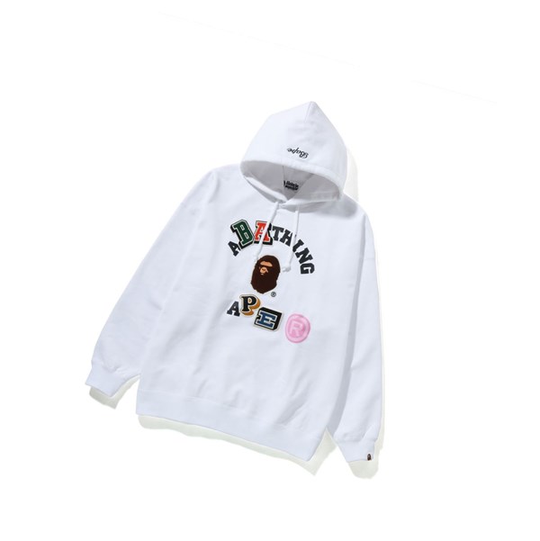 Mikiny S Kapucňou A BATHING APE Bape Multi Fonts College Oversized Damske Biele | 2714-FNXJL