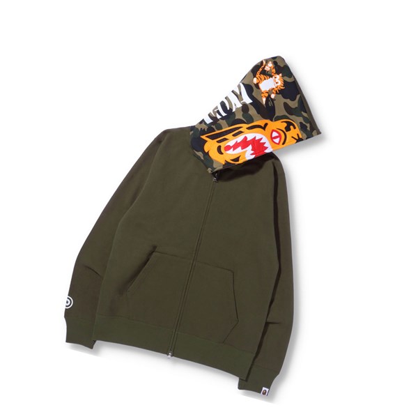 Mikiny S Kapucňou A BATHING APE Bape Tiger Full Zip Throughs Panske Zelene | 8079-TEWGB
