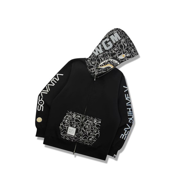 Mikiny S Kapucňou A BATHING APE Bape X Hajime Sorayama Shark Full Zip Panske Čierne | 9508-FIAGS