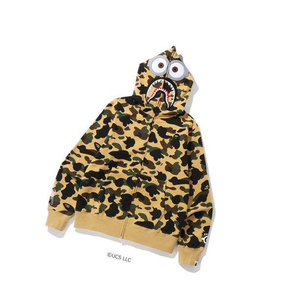 Mikiny S Kapucňou A BATHING APE Bape X Minions 1st Camo Minions Shark Full Zip Throughs Panske Žlté | 1937-OLDSN