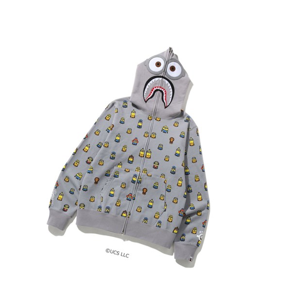 Mikiny S Kapucňou A BATHING APE Bape X Minions Shark Full Zip Throughs Panske Siva | 2841-MSGIT