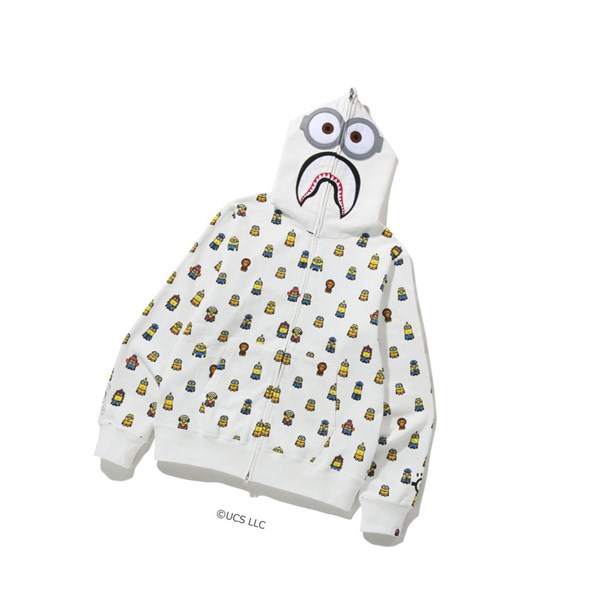 Mikiny S Kapucňou A BATHING APE Bape X Minions Shark Full Zip Throughs Panske Biele | 9706-BNKVF