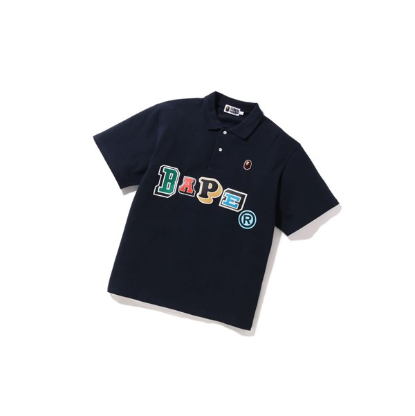 Polo A BATHING APE Bape Multi Fonts Relaxed Fit Kratke Sleeve Panske Námornícka Modrá Modre | 7958-YNBZE