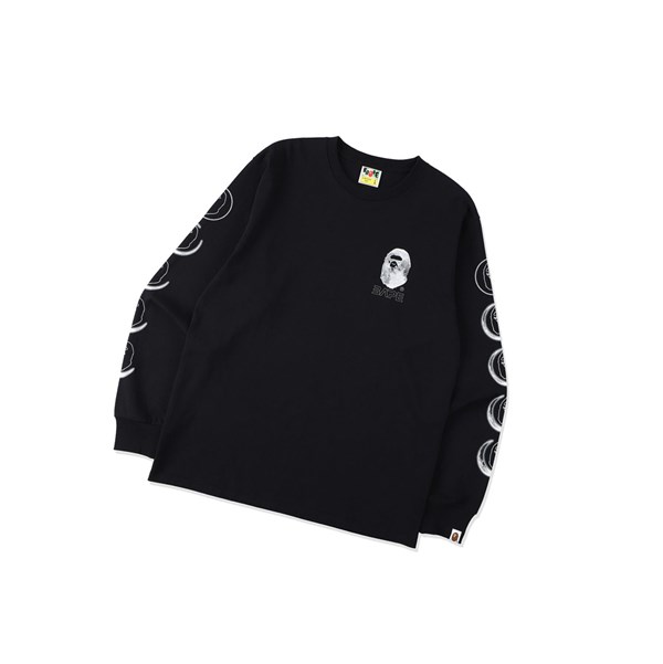 Tricko A BATHING APE Bape Ape Head Moon Long Sleeve Tee Long Sleeve Panske Čierne | 5679-EVBCF