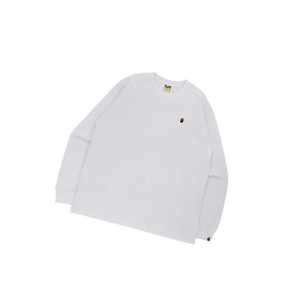 Tricko A BATHING APE Bape Ape Head One Point Relaxed Fit L/S Tee Long Sleeve Panske Biele | 4621-UXDPZ