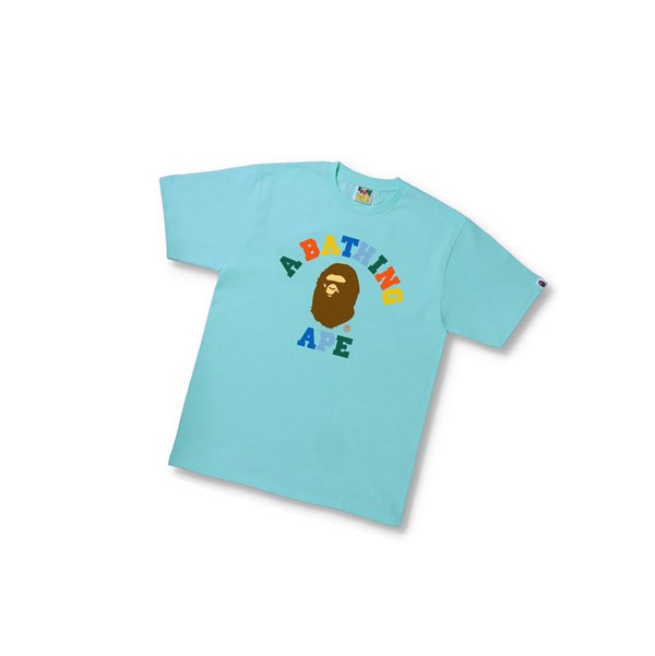 Tricko A BATHING APE Bape Colors College Tee Kratke Sleeve Panske Modre | 4508-KDMUS