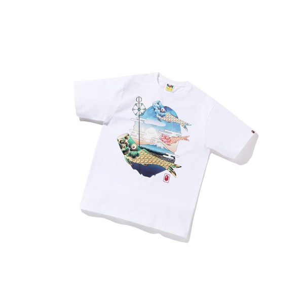 Tricko A BATHING APE Bape Koinobori Carp Flags Ape Head Tee Kratke Sleeve Panske Biele | 0583-ZWLSA