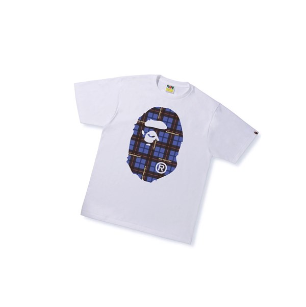 Tricko A BATHING APE Bape Logo Check Big Ape Head Tee Kratke Sleeve Panske Biele | 2018-YFQEI