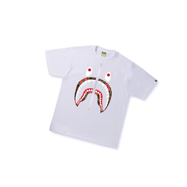 Tricko A BATHING APE Bape Logo Check Shark Tee Kratke Sleeve Panske Biele | 8149-XKMQT