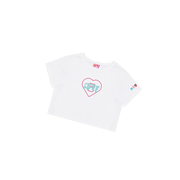 Tricko A BATHING APE Bape Logo Printed Slim Cut Tee Kratke Sleeve Damske Biele | 3920-UKHTE