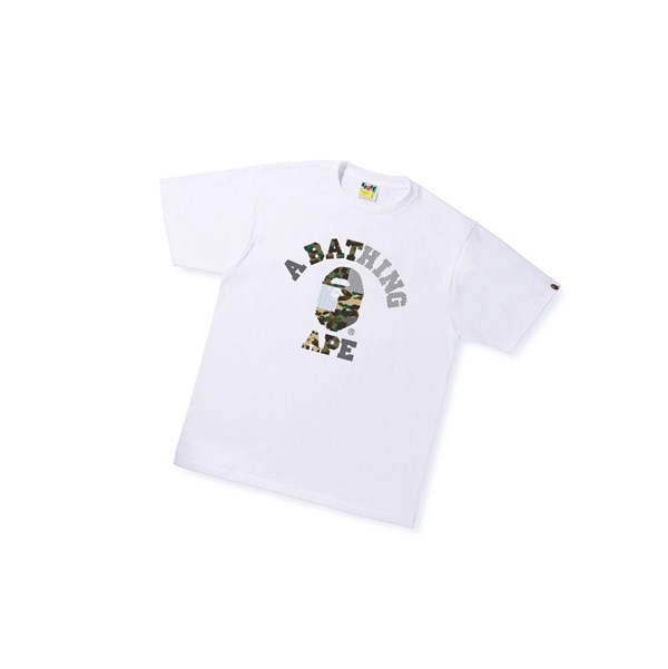 Tricko A BATHING APE Bape Military Crazy College Tee Kratke Sleeve Panske Biele | 3870-ALMJZ