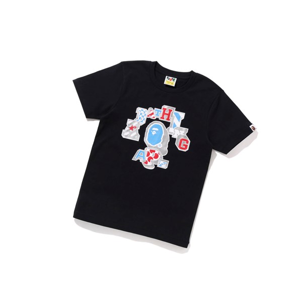 Tricko A BATHING APE Bape Mix Patched College Tee Kratke Sleeve Damske Čierne | 0692-YUBMS