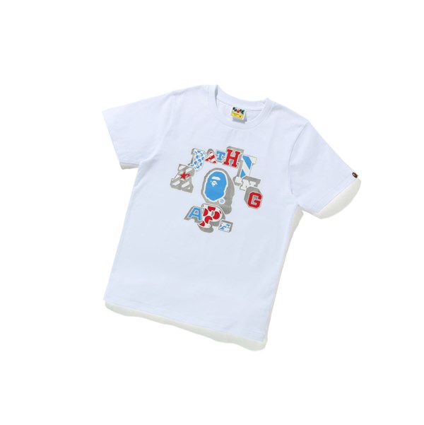 Tricko A BATHING APE Bape Mix Patched College Tee Kratke Sleeve Damske Biele | 4057-UJHNK