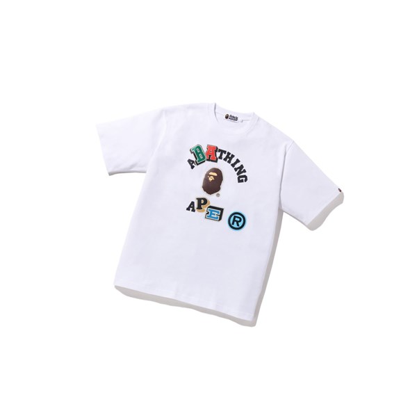 Tricko A BATHING APE Bape Multi Fonts Relaxed Fit College Tee Kratke Sleeve Panske Biele | 0452-YRTGZ