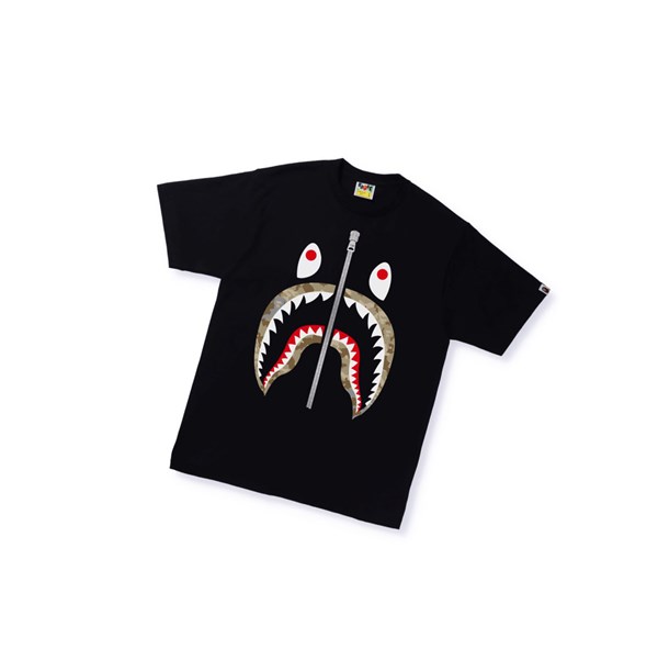 Tricko A BATHING APE Bape Sand Camo Shark Tee Kratke Sleeve Panske Čierne | 5742-ZJHNY