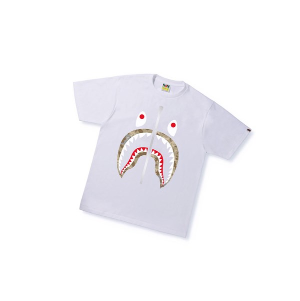 Tricko A BATHING APE Bape Sand Camo Shark Tee Kratke Sleeve Panske Biele | 8410-AOHQS
