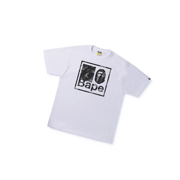 Tricko A BATHING APE Bape Stroke Camo Bape Quadrangle Tee Kratke Sleeve Panske Biele | 5670-LIKAH