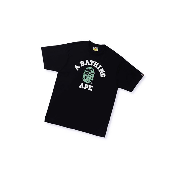 Tricko A BATHING APE Bape Text Code Camo College Tee Kratke Sleeve Panske Čierne | 2968-LEPXF