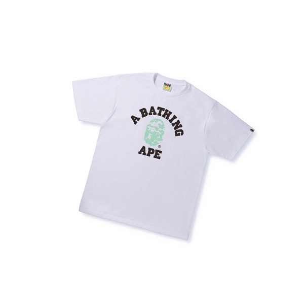 Tricko A BATHING APE Bape Text Code Camo College Tee Kratke Sleeve Panske Biele | 3758-BZNYE