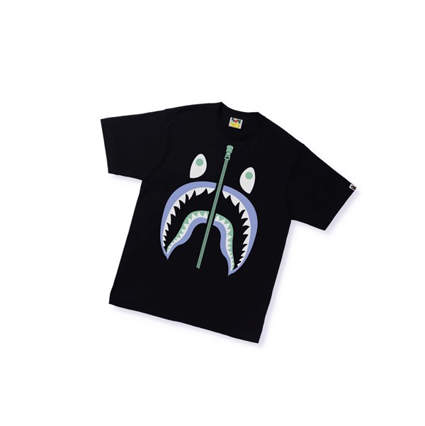 Tricko A BATHING APE Bape Text Code Camo Shark Tee Kratke Sleeve Panske Čierne | 4013-ITWJZ