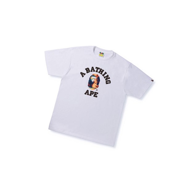 Tricko A BATHING APE Bape Tie Dye College Tee Kratke Sleeve Panske Biele | 9863-KPSOD