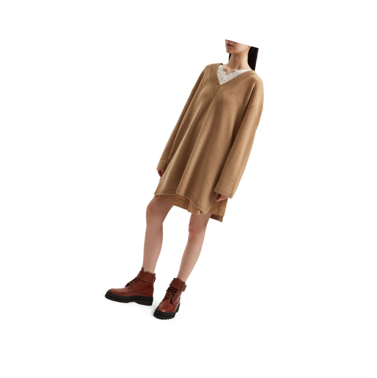 Blúzky A BATHING APE Bape Oversized Knit Svetrove Saty V-neck Knitwear Damske Béžové | 2678-GYZRA