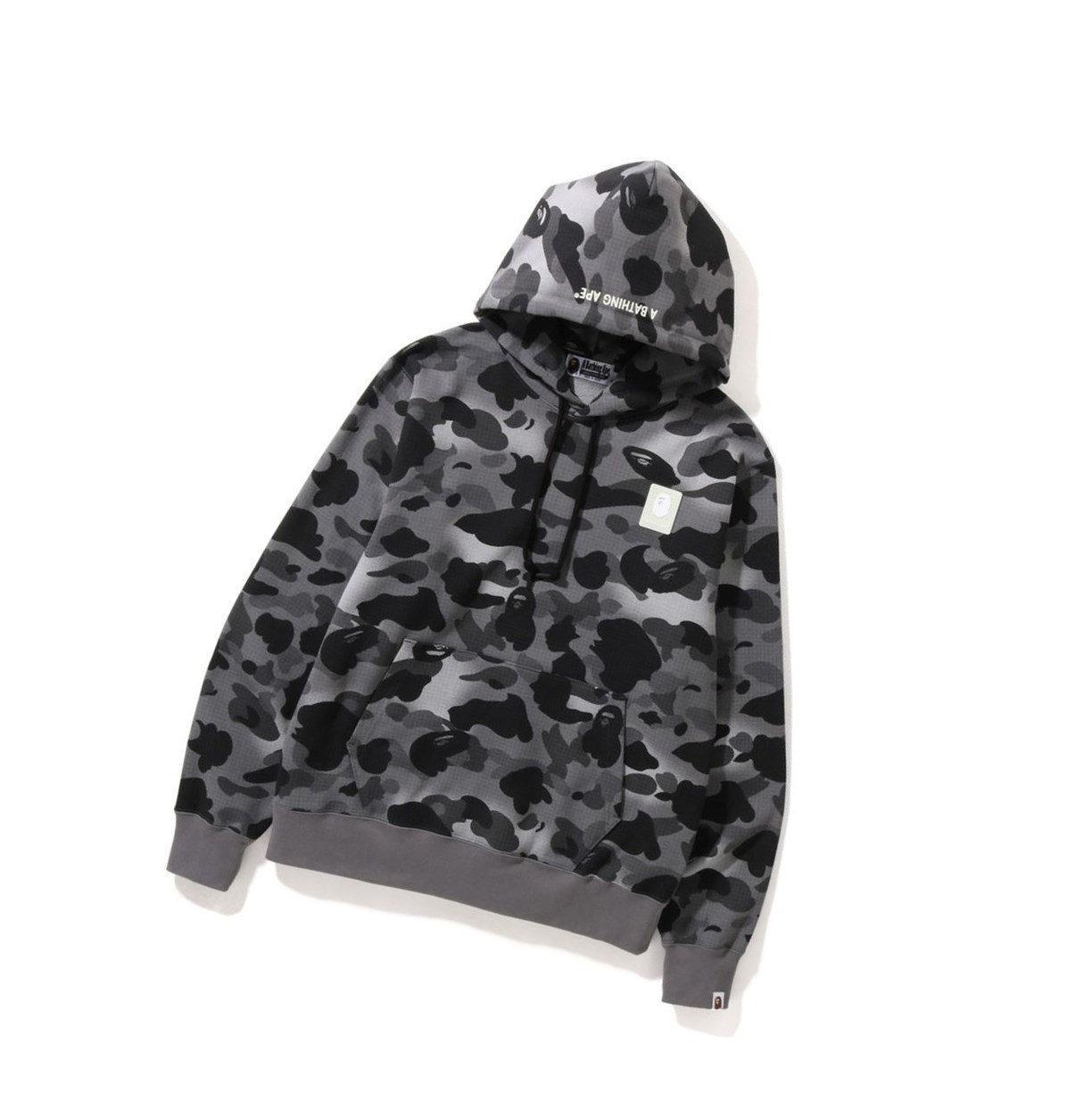 Hoodies A BATHING APE Bape Grid Camo Pullover Panske Čierne | 0725-ZUMOT