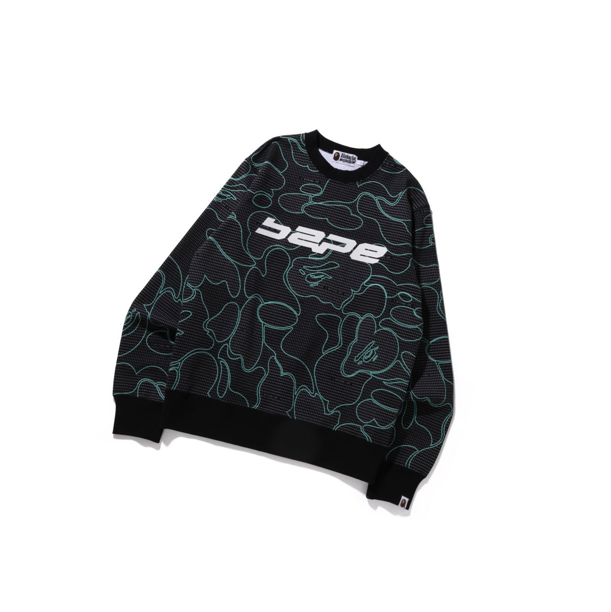 Mikiny A BATHING APE Bape Text Code Camo Crewneck Panske Čierne | 6870-ROFHX