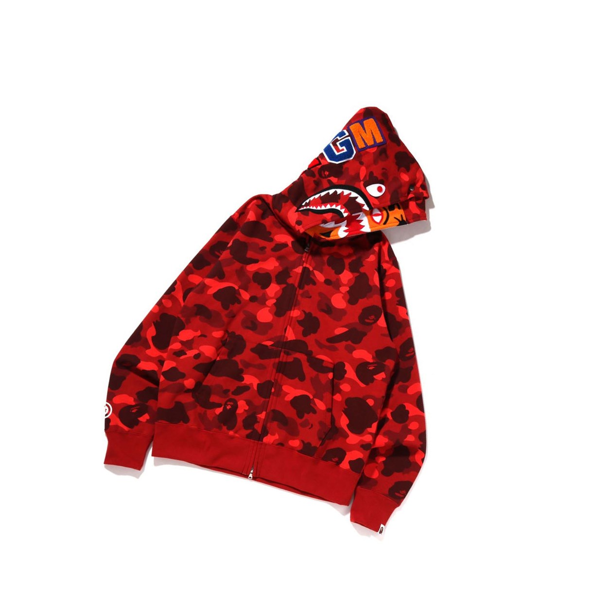 Mikiny S Kapucňou A BATHING APE Bape Color Camo Tiger Shark Siroke Topanky Full Zip Double Zip Throughs Panske Červené | 7486-CXZWV