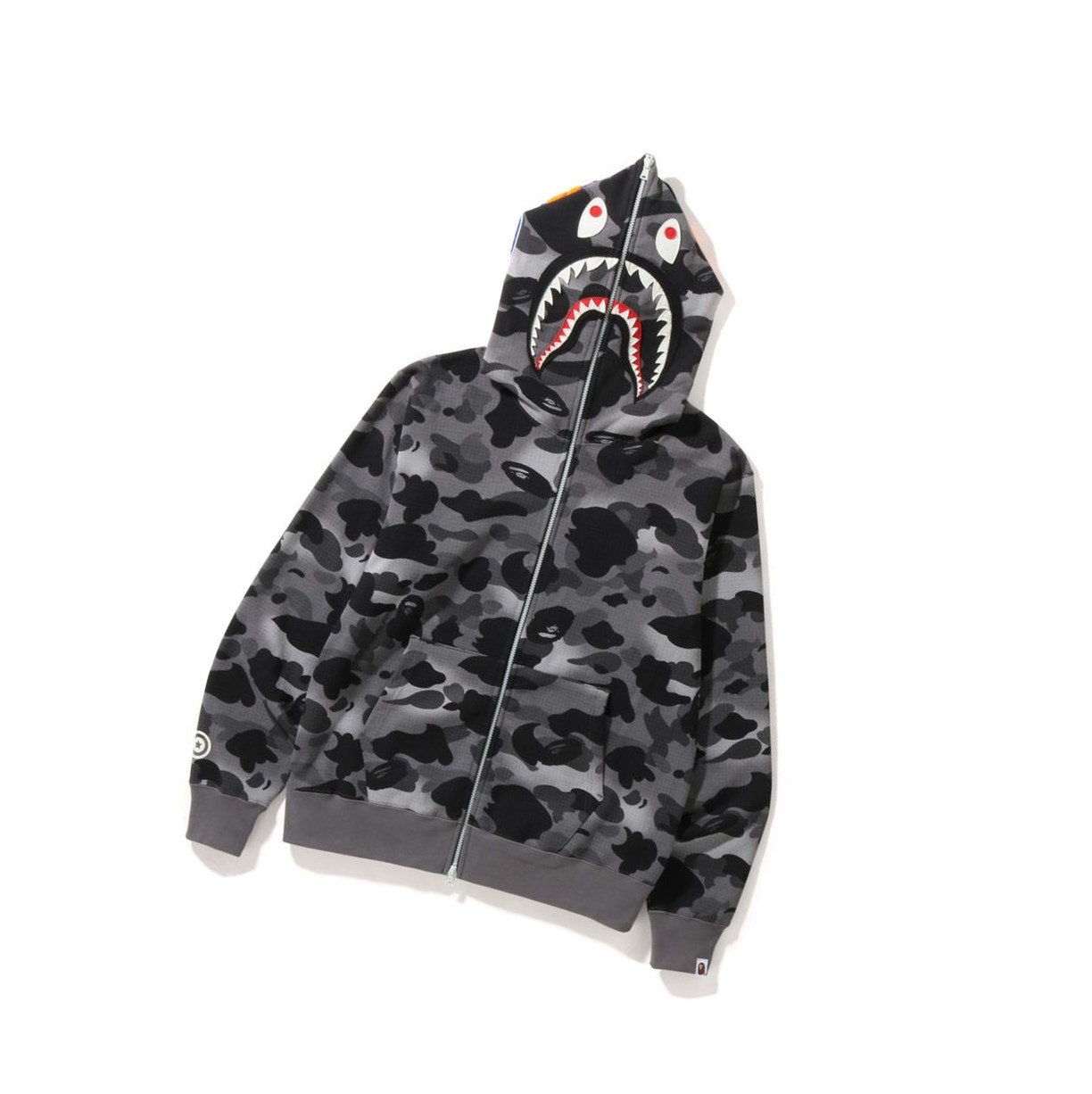 Mikiny S Kapucňou A BATHING APE Bape Grid Camo Shark Full Zip Throughs Panske Čierne | 8597-KDGQE