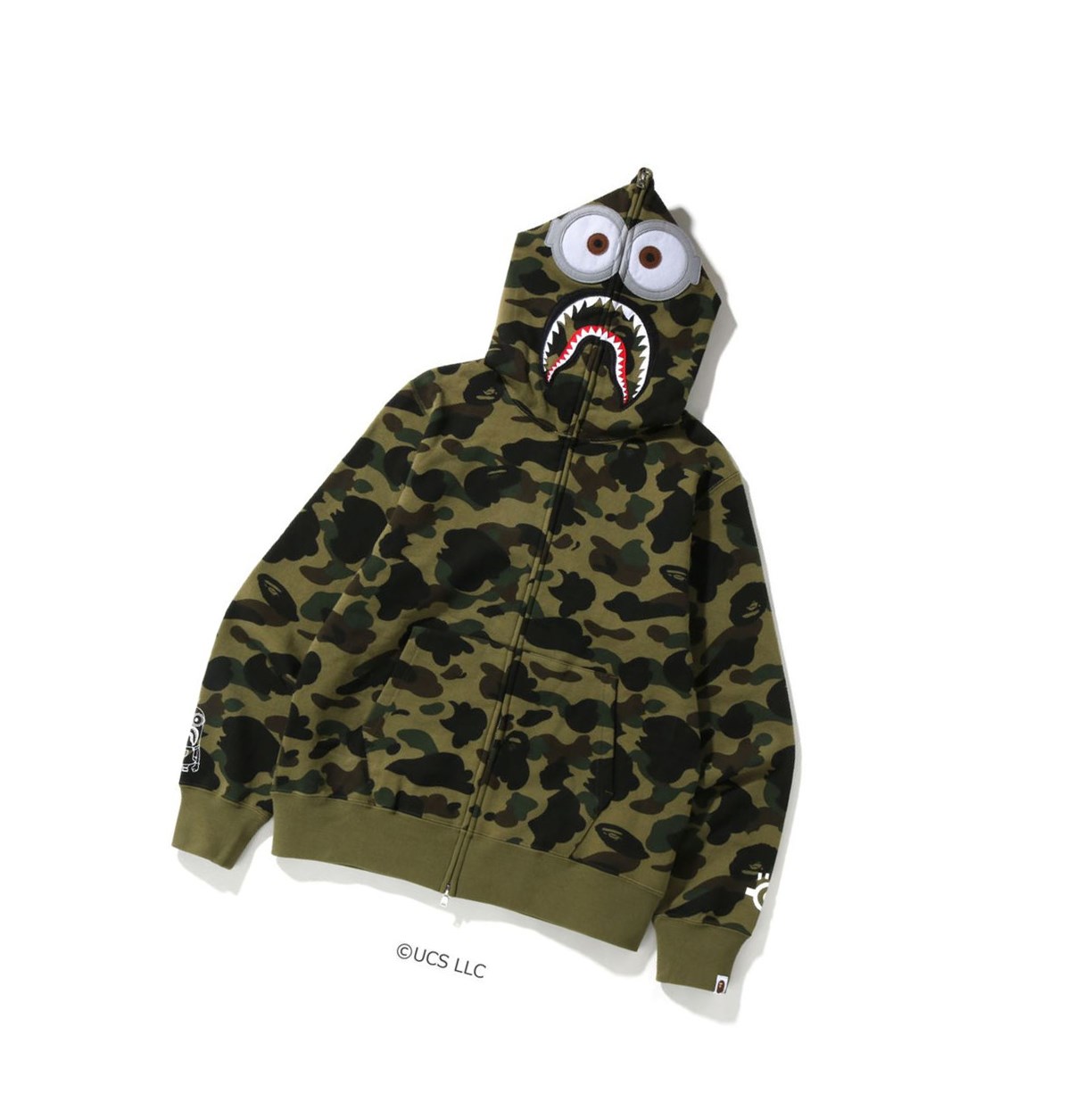 Mikiny S Kapucňou A BATHING APE Bape X Minions 1st Camo Minions Shark Full Zip Throughs Panske Zelene | 0532-BCRPU