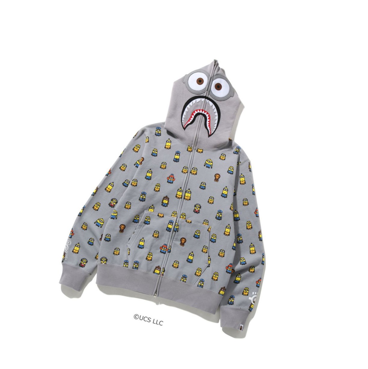 Mikiny S Kapucňou A BATHING APE Bape X Minions Shark Full Zip Throughs Panske Siva | 2841-MSGIT