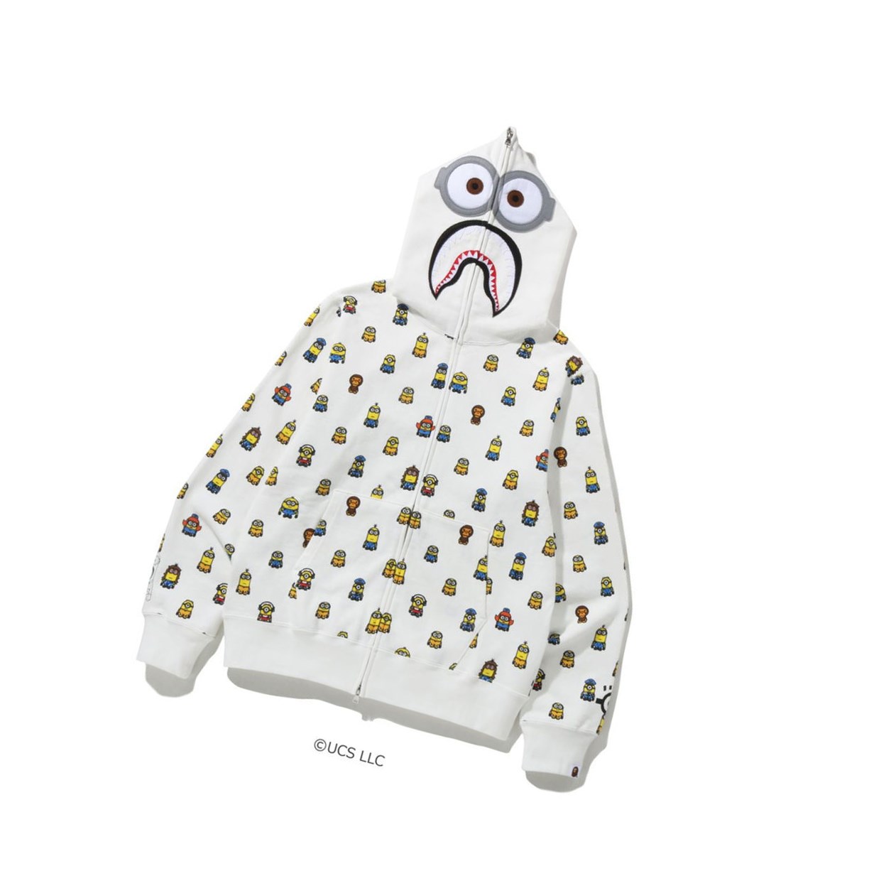 Mikiny S Kapucňou A BATHING APE Bape X Minions Shark Full Zip Throughs Panske Biele | 9706-BNKVF