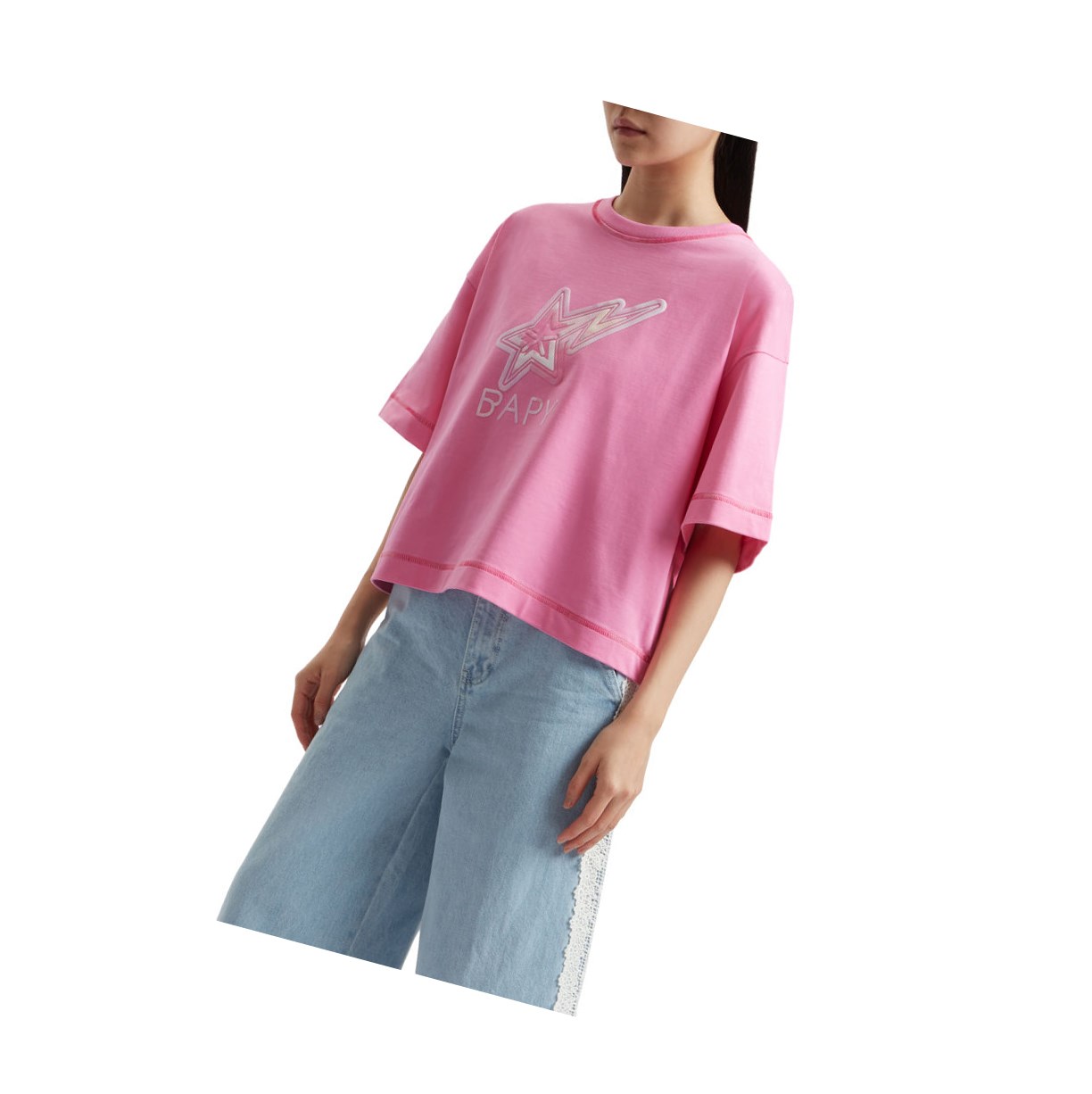Tricko A BATHING APE Bape Logo Print Tee Kratke Sleeve Damske Ruzove | 6087-WHUPA