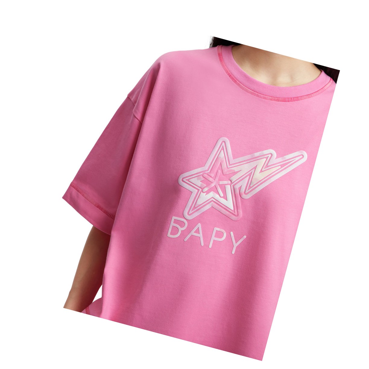 Tricko A BATHING APE Bape Logo Print Tee Kratke Sleeve Damske Ruzove | 6087-WHUPA